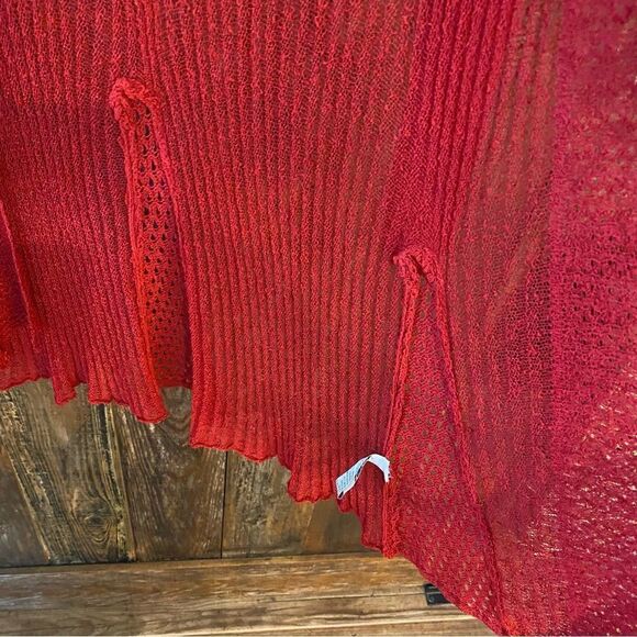 Moffi Sz M Red Stretch Knit Draped Hem Open Long Sleeve Maxi Boho Cardigan - Picture 6 of 9